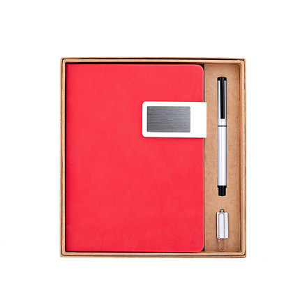 碧茂商务笔记本套装a5可印LOGO 热烈红+签字笔礼盒装