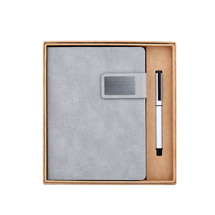 碧茂商务笔记本套装a5可印LOGO 高级灰+签字笔礼盒装