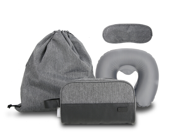 CHOOCI雅哲便携式旅行四件套收纳包洗漱包充气U枕头眼罩CY0401 深灰色
