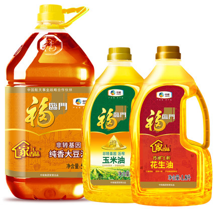 中粮福临门非转基因纯香大豆油5L+黄金产地1.8L+土榨花生油1.8L