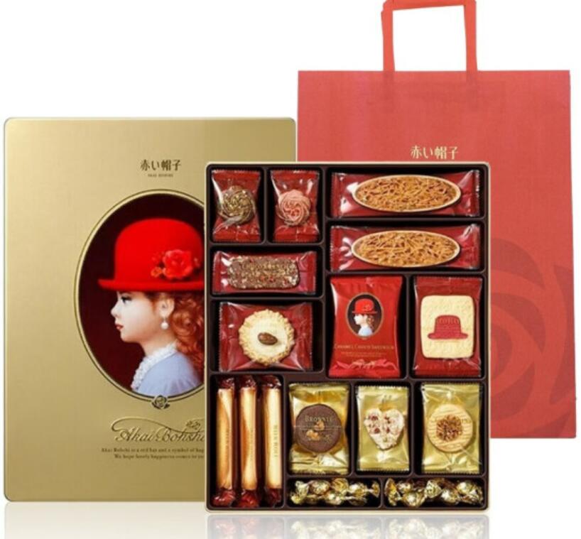 红帽子巧克力糕点什锦饼干金色礼盒66枚